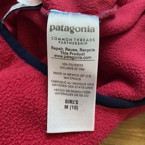 Patagonia Girl’s 10 M Synchilla Pullover T-Snap Fleece Blue Red Outdoor Hike Ski - Picture 10 of 16